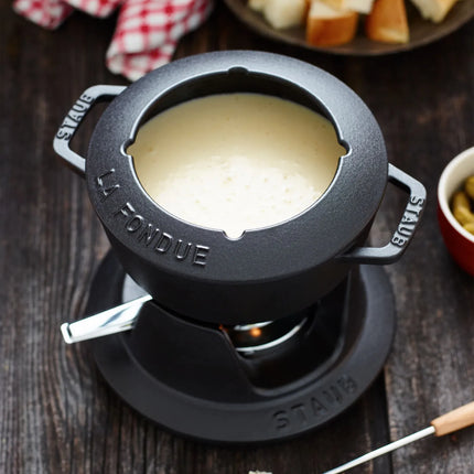 STAUB | Cast Iron Fondue Set – Ø 16 cm - Black - 4 Forks, Burner, Board