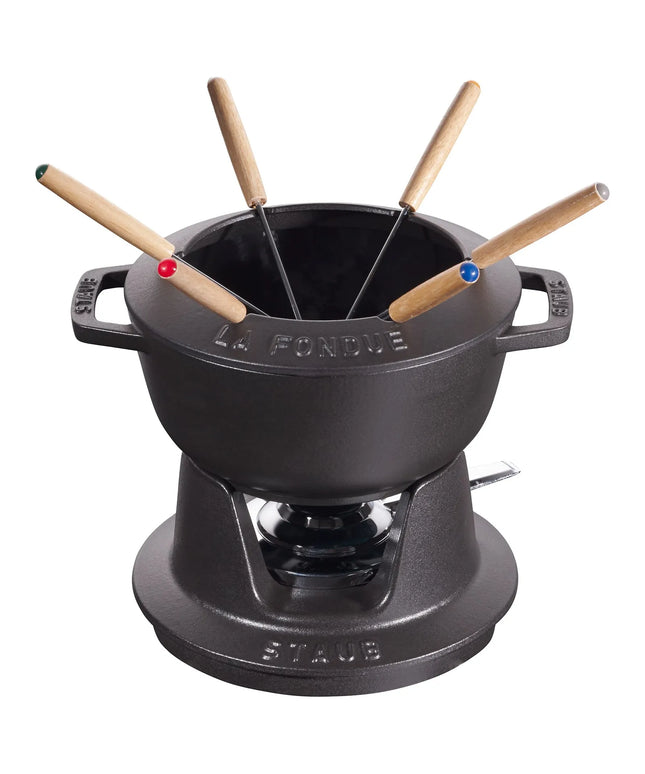 STAUB | Cast Iron Fondue Set – Ø 18 cm - Black - 6 Forks, Burner, Board