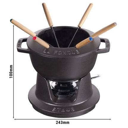 STAUB | Cast Iron Fondue Set – Ø 18 cm - Black - 6 Forks, Burner, Board