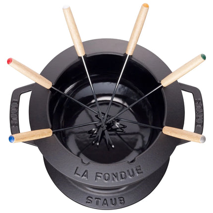 STAUB | Cast Iron Fondue Set – Ø 18 cm - Black - 6 Forks, Burner, Board