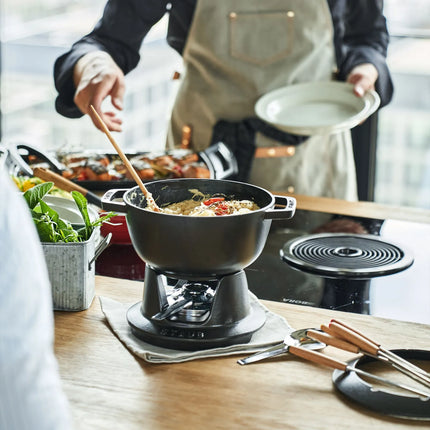 STAUB | Cast Iron Fondue Set – Ø 18 cm - Black - 6 Forks, Burner, Board