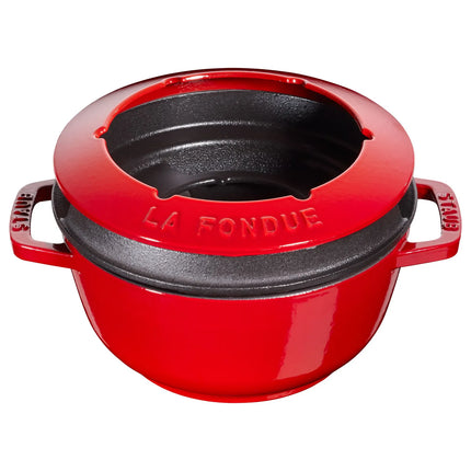 STAUB | Cast Iron Fondue Set – Ø 18 cm - Cherry Red - 6 Forks, Burner, Board