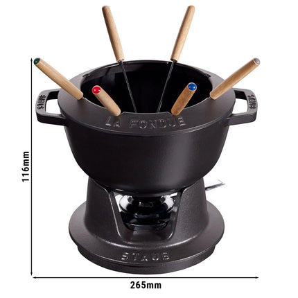 STAUB | Cast Iron Fondue Set – Ø 20 cm - Black - 6 Forks, Burner, Board