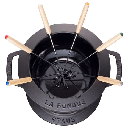 STAUB | Cast Iron Fondue Set – Ø 20 cm - Black - 6 Forks, Burner, Board