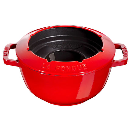 STAUB | Cast Iron Fondue Set – Ø 20 cm - Cherry Red - 6 Forks, Burner, Board