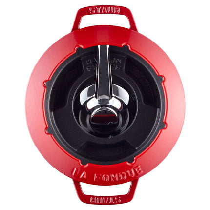 STAUB | Cast Iron Fondue Set – Ø 20 cm - Cherry Red - 6 Forks, Burner, Board