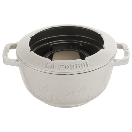 STAUB | Cast Iron Fondue Set – Ø 20 cm - White Truffle - 6 Forks, Burner, Board