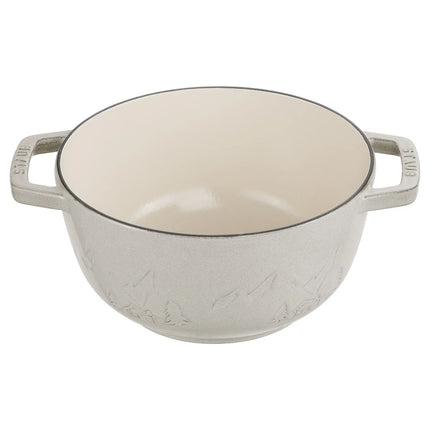 STAUB | Cast Iron Fondue Set – Ø 20 cm - White Truffle - 6 Forks, Burner, Board