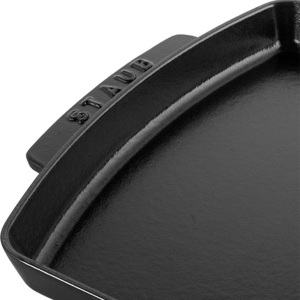 STAUB | Cast Iron Serving Tray with Wooden Base – 330×220 mm - Black Matte Enamel - Hob & Oven Safe