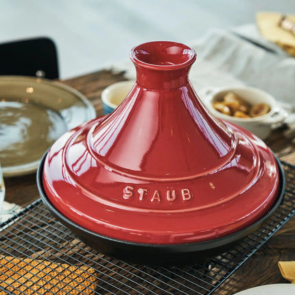 STAUB | Cast Iron Tajine – Ø 28 cm - Cherry Red - Matte Black Interior, Oven to 240°C
