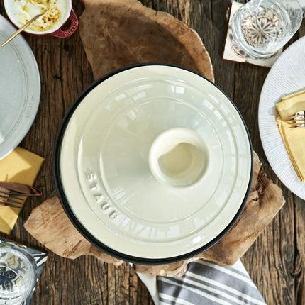 STAUB | Cast Iron Tajine – Ø 28 cm - Cream - Matte Black Interior, Oven to 260°C