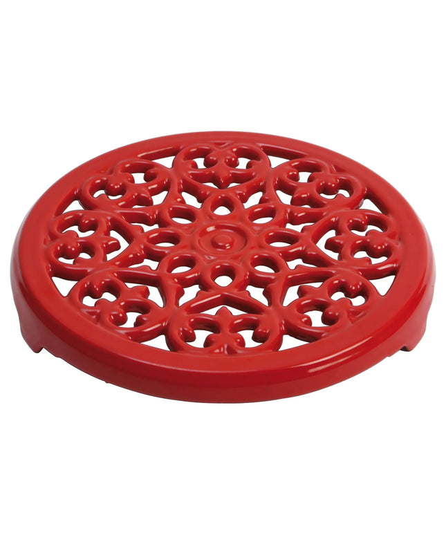 STAUB | Cast Iron Trivet Pot Stand – Lily Design - Ø230 mm - Cherry Red