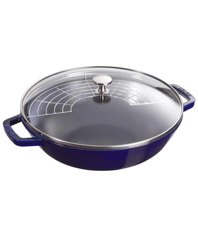 STAUB | Cast Iron Wok Pan with Glass Lid – Ø 30 cm - Dark Blue - All Hobs + Oven