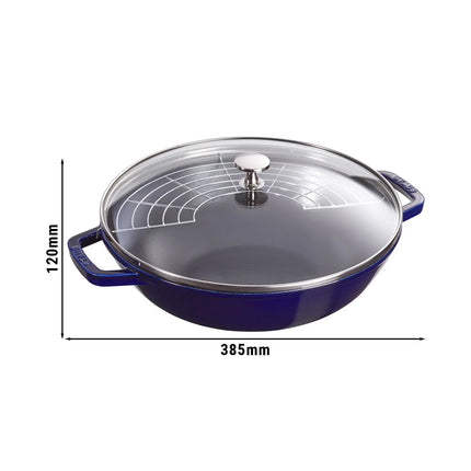 STAUB | Cast Iron Wok Pan with Glass Lid – Ø 30 cm - Dark Blue - All Hobs + Oven