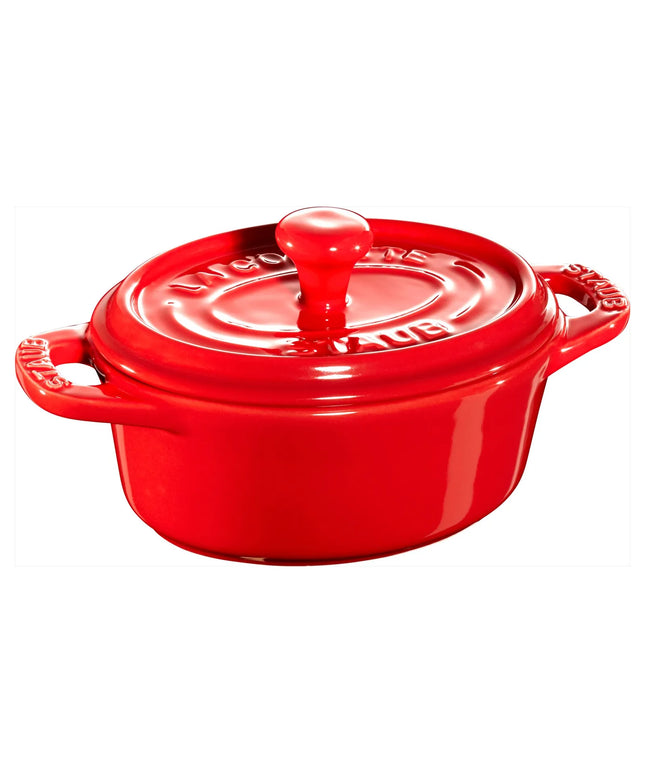 STAUB| Ceramic Mini Cocotte, Oval – Cherry Red - Ø 100 mm - Oven-Safe, All Hobs