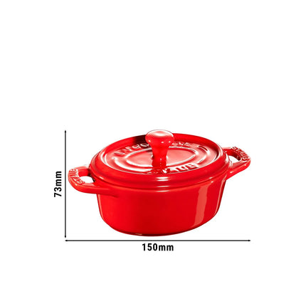 STAUB| Ceramic Mini Cocotte, Oval – Cherry Red - Ø 100 mm - Oven-Safe, All Hobs