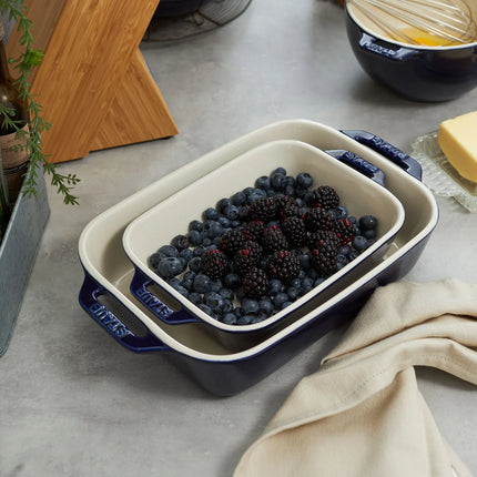 STAUB| Ceramic Rectangular Baking Dish – Dark Blue - 200×160 mm - Ergonomic Handles - Stackable