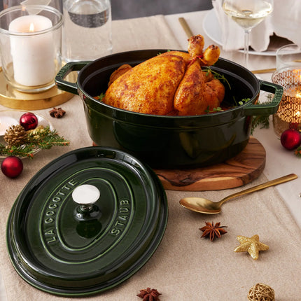 STAUB | Cocotte Oval Enamelled Cast Iron Casserole Dish – 290 mm Oval – Basil Green