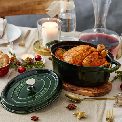 STAUB | Cocotte Oval Enamelled Cast Iron Casserole Dish – 290 mm Oval – Basil Green