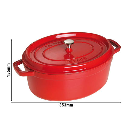 STAUB | Cocotte Oval Enamelled Cast Iron Casserole Dish – 290 mm Oval – Cherry Red