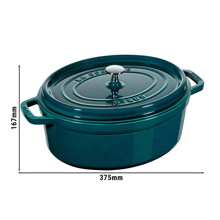 STAUB | Cocotte Oval Enamelled Cast Iron Casserole Dish – 310 mm Oval – La Mer Blue