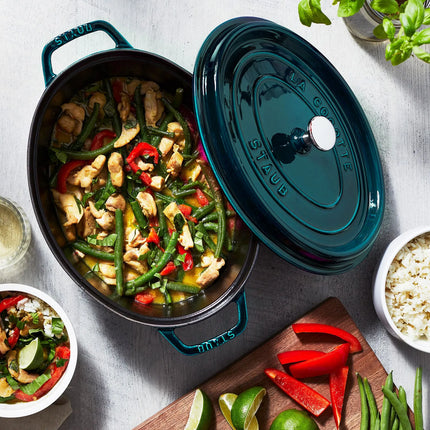 STAUB | Cocotte Oval Enamelled Cast Iron Casserole Dish – 310 mm Oval – La Mer Blue