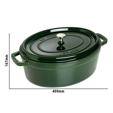 STAUB | Cocotte Oval Enamelled Cast Iron Casserole Dish – 330 mm Oval – Basil Green