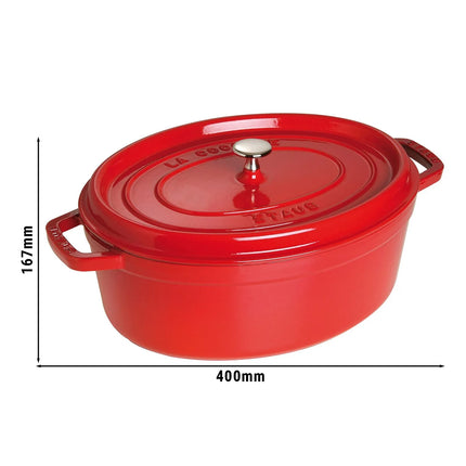 STAUB | Cocotte Oval Enamelled Cast Iron Casserole Dish – 330 mm Oval – Cherry Red