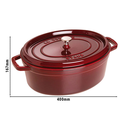 STAUB | Cocotte Oval Enamelled Cast Iron Casserole Dish – 330 mm Oval – Grenadine Red