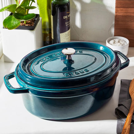 STAUB | Cocotte Oval Enamelled Cast Iron Casserole Dish – 330 mm Oval – La Mer Blue