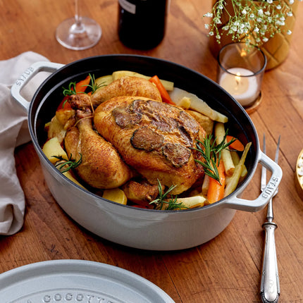 STAUB | Cocotte Oval Enamelled Cast Iron Casserole Dish – 330 mm Oval – White Truffle