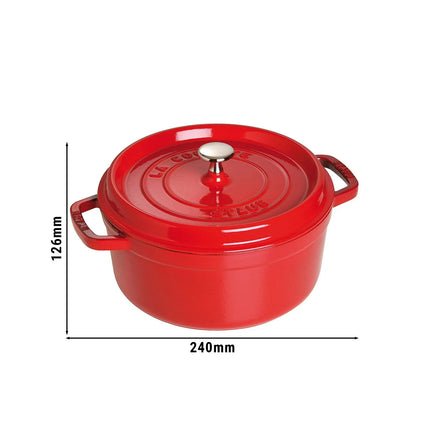 STAUB | Cocotte Round Enamelled Cast Iron Casserole Dish – Ø 180 mm – Cherry Red