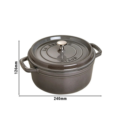 STAUB | Cocotte Round Enamelled Cast Iron Casserole Dish – Ø 180 mm – Graphite Grey