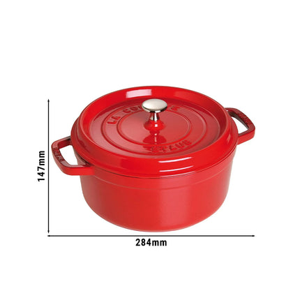 STAUB | Cocotte Round Enamelled Cast Iron Casserole Dish – Ø 220 mm – Cherry Red