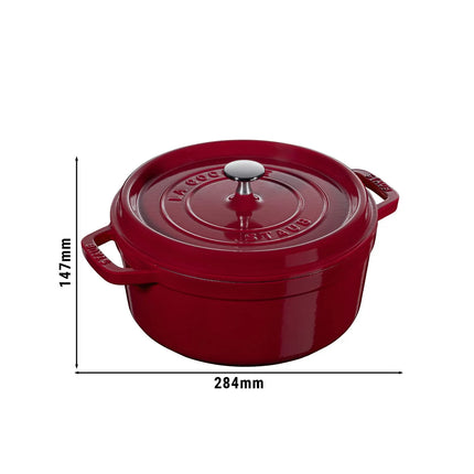 STAUB | Cocotte Round Enamelled Cast Iron Casserole Dish – Ø 220–230 mm – Bordeaux Red