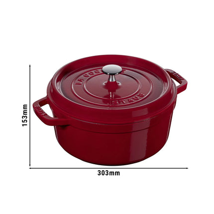 STAUB | Cocotte Round Enamelled Cast Iron Casserole Dish – Ø 240 mm – Bordeaux Red