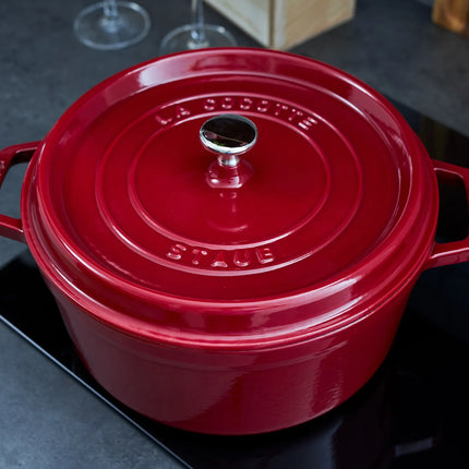 STAUB | Cocotte Round Enamelled Cast Iron Casserole Dish – Ø 240 mm – Bordeaux Red