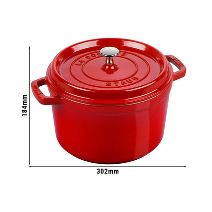 STAUB | Cocotte Round Enamelled Cast Iron Casserole Dish – Ø 240 mm – Cherry Red