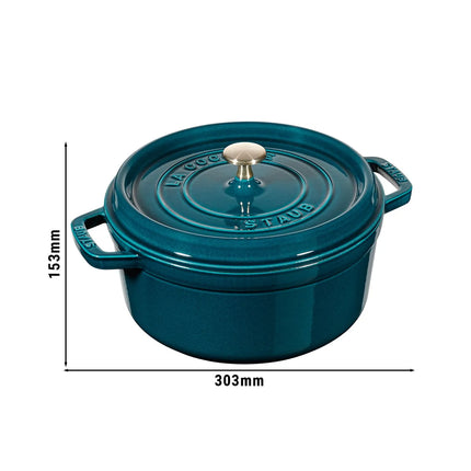 STAUB | Cocotte Round Enamelled Cast Iron Casserole Dish – Ø 240 mm – La Mer Blue