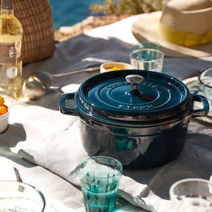 STAUB | Cocotte Round Enamelled Cast Iron Casserole Dish – Ø 240 mm – La Mer Blue