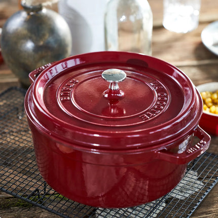 STAUB | Cocotte Round Enamelled Cast Iron Casserole Dish – Ø 260–270 mm – Bordeaux Red