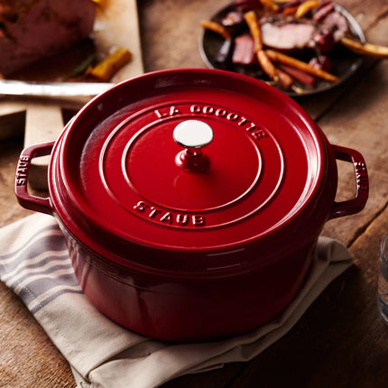 STAUB | Cocotte Round Enamelled Cast Iron Casserole Dish – Ø 280 mm – Cherry Red