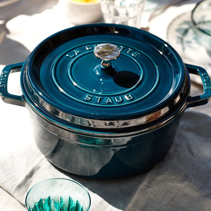 STAUB | Cocotte Round Enamelled Cast Iron Casserole Dish – Ø 280 mm – La Mer Blue