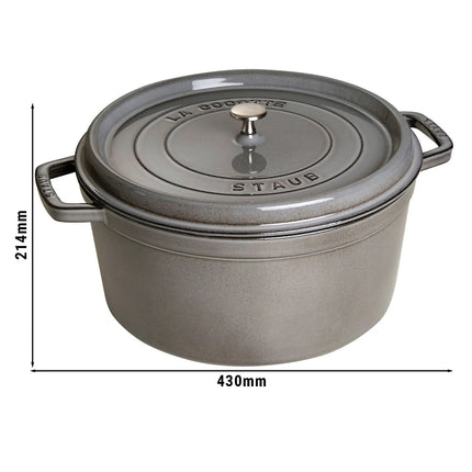 STAUB | Cocotte Round Enamelled Cast Iron Casserole Dish – Ø 340 mm – Graphite Grey