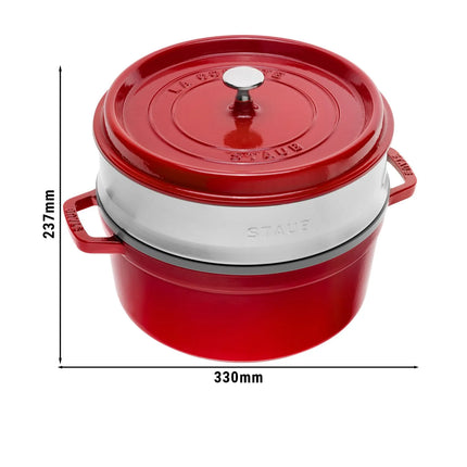 STAUB | Cocotte with Steamer Insert – Ø 260 mm – Cherry Red