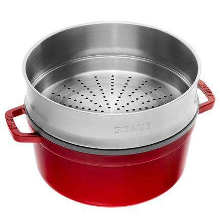 STAUB | Cocotte with Steamer Insert – Ø 260 mm – Cherry Red