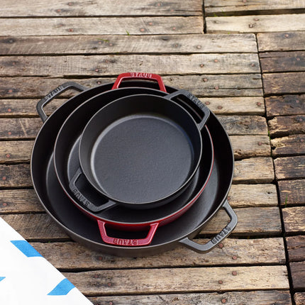 STAUB| Enameled Cast Iron Paella Pan with Side Handles – Ø 34 cm - Black, Smooth Interior, Oven/Table Ready
