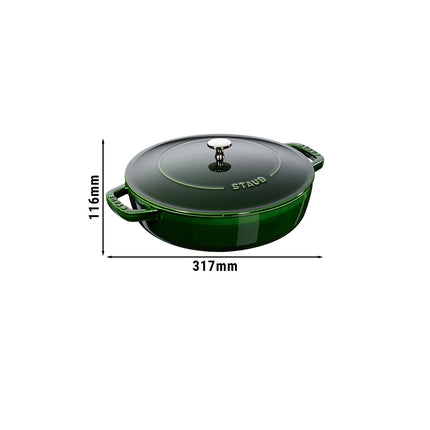 STAUB | Enameled Cast Iron Round Braiser – Ø24 cm - Basil Green - Self-Basting Chistera Lid