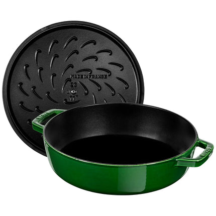 STAUB | Enameled Cast Iron Round Braiser – Ø24 cm - Basil Green - Self-Basting Chistera Lid