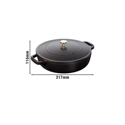 STAUB | Enameled Cast Iron Round Braiser – Ø24 cm - Black - Self-Basting Chistera Lid